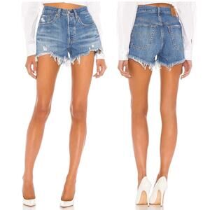 NWT Levi's 501 High Waisted Distressed Denim Jeans Shorts Blue Women's Size 23